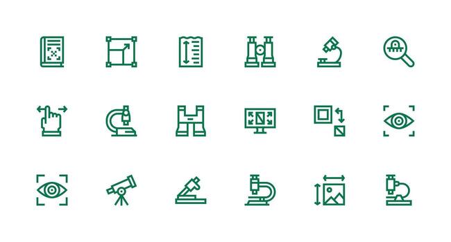 Strong Stroke Line Style Magnify Icons with 18 Vectors Responsive Icon Set for Flexible Layouts
