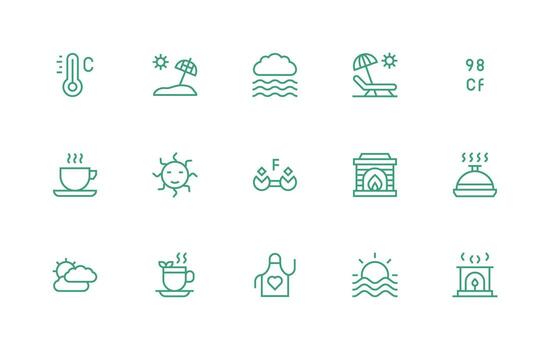 Warm Icon Set with 15 Regular Line Graphics Reliable Icons for All Interfaces vector