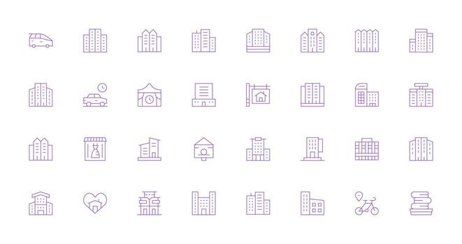 32 Icons for Rental in Thin Line Format Clean Icon Set Icon Pack for UI Projects vector