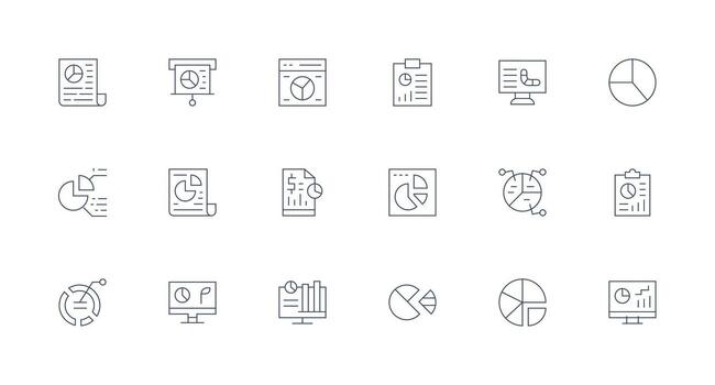 18 Icons for Pie Chart in Minimal Line Format Digital Icon Collection vector