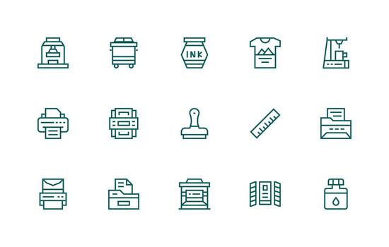 Regular Line Icons from Printing Set with 15 Vectors Minimal Icon Set for Interface Projects