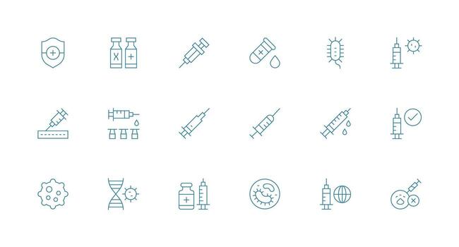 18 Minimal Line Icons for Vaccine Graphics Professional Icon Set vector
