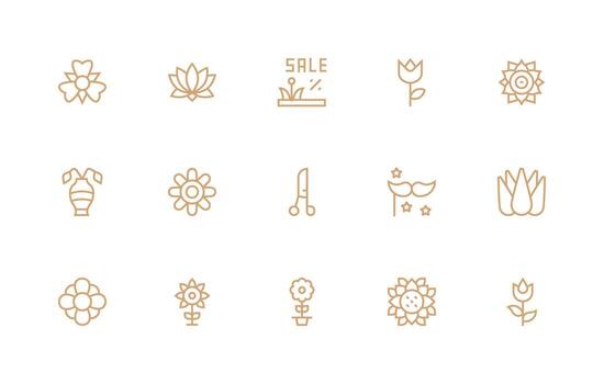 Flower Icon Set with 15 Regular Line Graphics Clean Set for Layout Prototypes vector