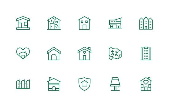 Dwelling Set with 15 Regular Line Icons Essential Icons for Rapid UI Building vector