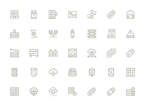 Backup Visual Pack containing 35 Light Line Icons UI Icon Set vector