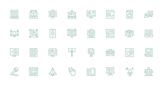 32 Presentation Icons in Thin Line Aesthetic Optimized Icon Pack for Digital Products vector