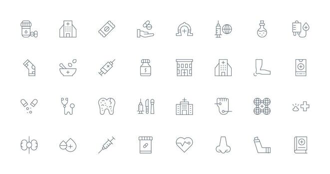 Medicine featuring 32 Icons in Thin Line Design Flexible Icon System for Web Interfaces vector