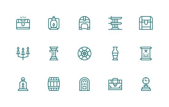 Regular Line Icons from Antique Set with 15 Vectors UI-Ready Icon Collection