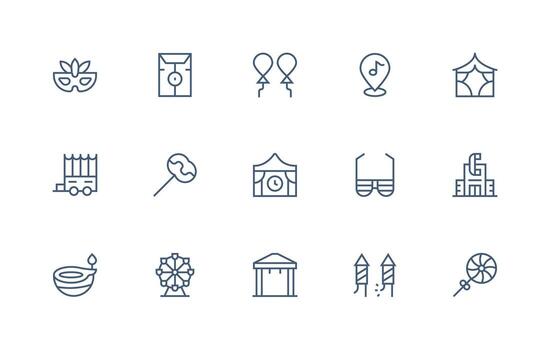 Festival Visual Pack containing 15 Regular Line Icons Simple Icons for Interface and Wireframes vector