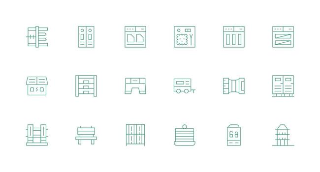 Compartment Icon Set with 18 Minimal Line Graphics Complete Icon Bundle for Web Design vector