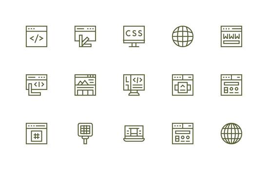 Regular Line Style Browser Icons with 15 Vectors Clean Set for Layout Prototypes