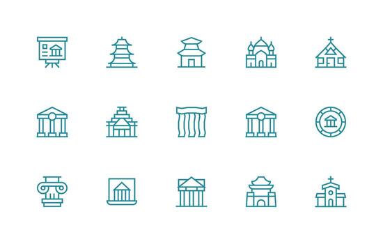 15 Regular Line Designs for Temple Icons Pixel Perfect Icons for Modern Apps vector