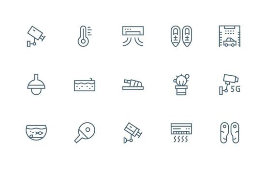 15 Regular Line Icons for Indoor Graphics Style Icon Set vector