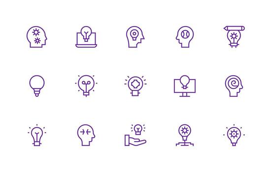 Thinking Icon Set with 15 Regular Line Graphics Neatly Designed Icons for Web Platforms vector