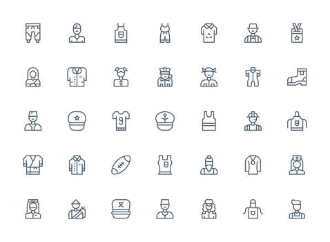 uniforme icono colección con 35 regular limpiar línea diseños web y aplicación icono paquete colección vector