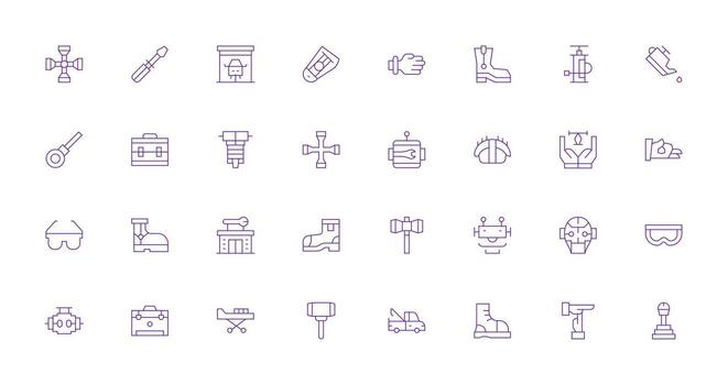 Thin Line Style Mechanic Icons with 32 Vectors Complete Icon Bundle for Web Design
