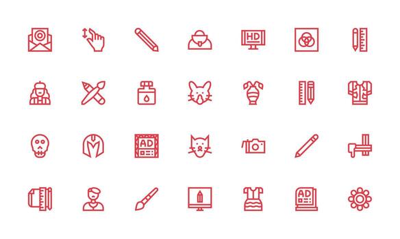 gráfico diseño icono colección con 28 negrita línea diseños interfaz íconos para diario utilizar vector