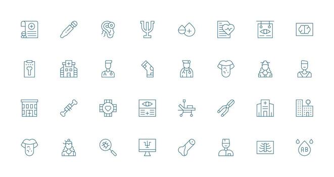 Thin Line Style Diagnosis Icons with 32 Vectors Essential Icons for Rapid UI Building