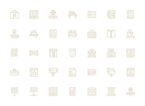 35 Light Line Vectors for Library Theme Complete Icon Set for Mobile Apps