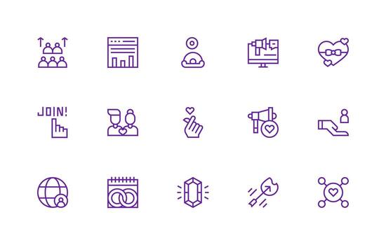 15 regular línea íconos para compromiso gráficos ui y ux enfocado icono colección vector