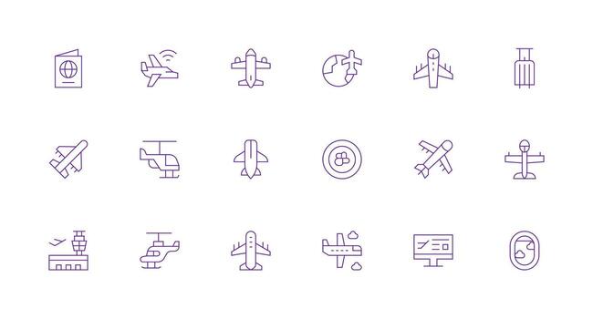 18 Minimal Line Icons for Airplane Graphics Web and App Icon Pack Collection vector