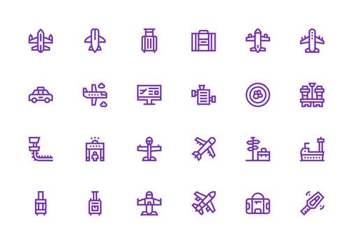 Airport Icon Set with 24 Thick Line Line Graphics Customizable Icon Series for Mobile Screens vector