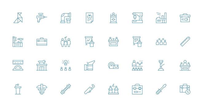 32 Workshop Icons in Thin Line Aesthetic Pixel Perfect Icon Set vector
