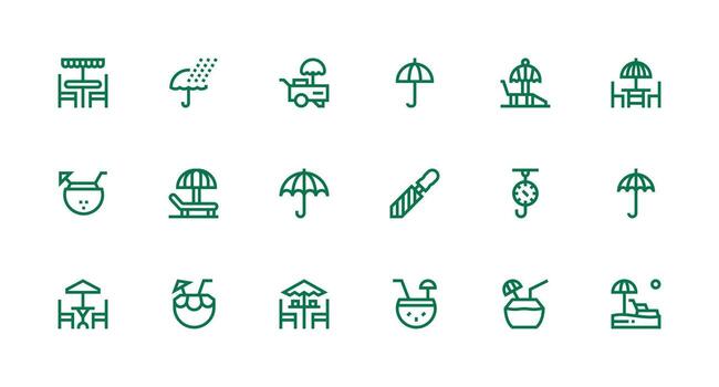 Umbrella Icon Set with 18 Strong Stroke Line Graphics Style Icon Set vector