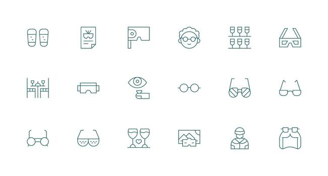 Glasses Design Icons featuring 18 in Minimal Line Style Optimized Icon Pack for Digital Products vector