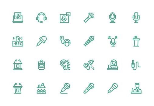 24 Thick Line Line Icons for Microphone Graphics Optimized Icon Pack for Digital Products vector