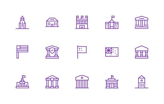 15 Government Icons in Regular Line Aesthetic Scalable Icons for Cross-Platform Interfaces vector