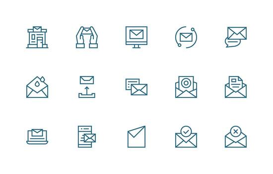 15 Regular Line Style Icons from Outbox Collection Essential Icon Set for Teams vector
