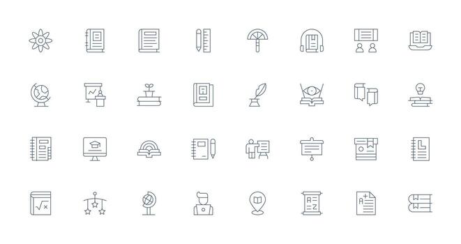 Learning Visual Pack containing 32 Thin Line Icons Dashboard Icon Series vector