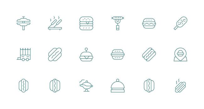 Hotdog Icon Set with 18 Minimal Line Graphics Pixel Perfect Icon Set vector
