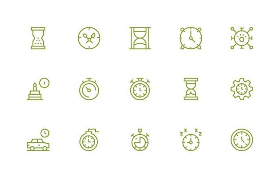 15 Regular Line Icons for Timer Graphics Detailed Icon Collection for Design Systems vector