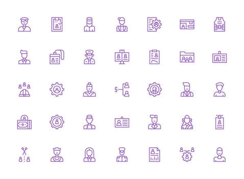 Personnel Icon Set with 35 Regular Clean Line Graphics Scalable Icons for Cross-Platform Interfaces vector