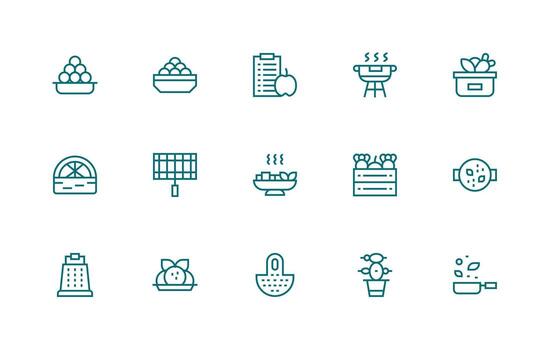 Vegetables Design Icons featuring 15 in Regular Line Style Organized Pack for Project Assets vector
