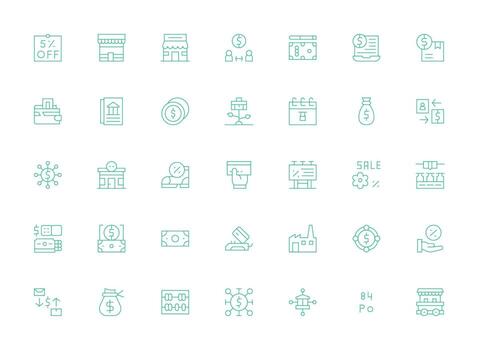 Light Line Style Commerce Icons with 35 Vectors Organized Icon Pack for Quick Access