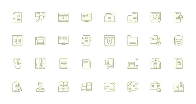 registros icono colección con 32 Delgado línea diseños icono conjunto para aplicaciones vector