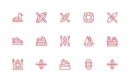 15 Icons for Watercraft in Regular Line Format Essential Icon Set for Teams vector