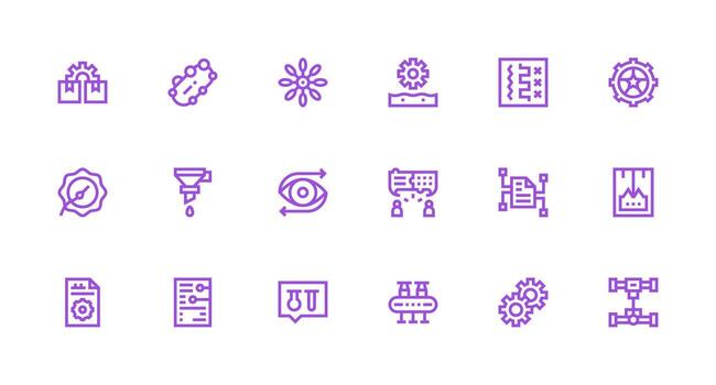 Process Design Icons featuring 18 in Strong Stroke Line Style Pixel Perfect Icons for Modern Apps vector