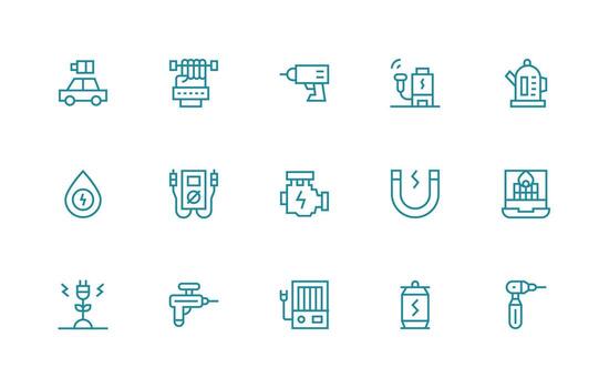 Electric including 15 Regular Line Illustrations Flexible Icon System for Web Interfaces vector