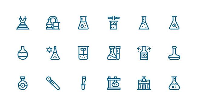 Beaker Design Icons featuring 18 in Strong Stroke Line Style Modern Line and Glyph Icon Series vector