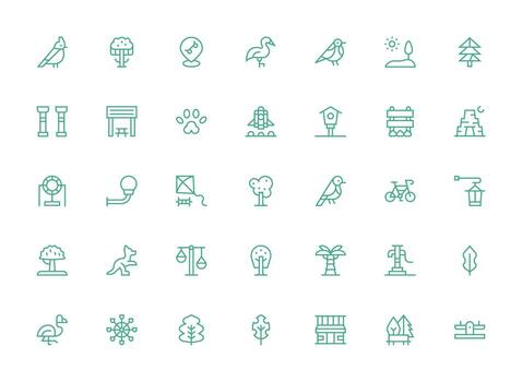 Park Icon Collection with 35 Regular Clean Line Designs Minimal Icon Set for Interface Projects vector