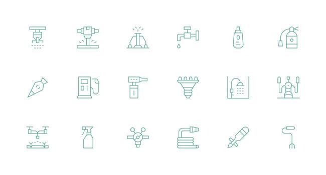 Nozzle Set with 18 Minimal Line Icons Line Icon Collection vector