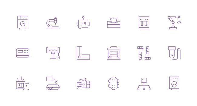 18 Machine Icons in Minimal Line Aesthetic Reliable Icons for All Interfaces vector