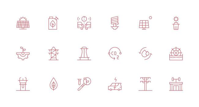 Renewable Design Icons featuring 18 in Minimal Line Style Customizable Icon Series for Mobile Screens vector
