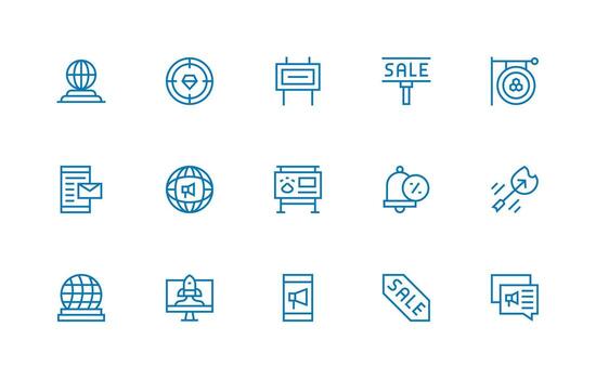 Marketing including 15 Regular Line Illustrations UI Icon Set vector
