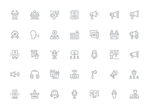 Speaker Visual Pack containing 35 Light Line Icons Quick Access Icons for UI Development vector