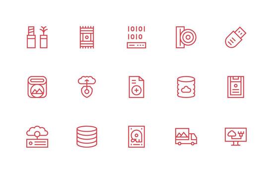 15 archivo almacenamiento íconos en regular línea estético versátil icono colección para diseñadores vector